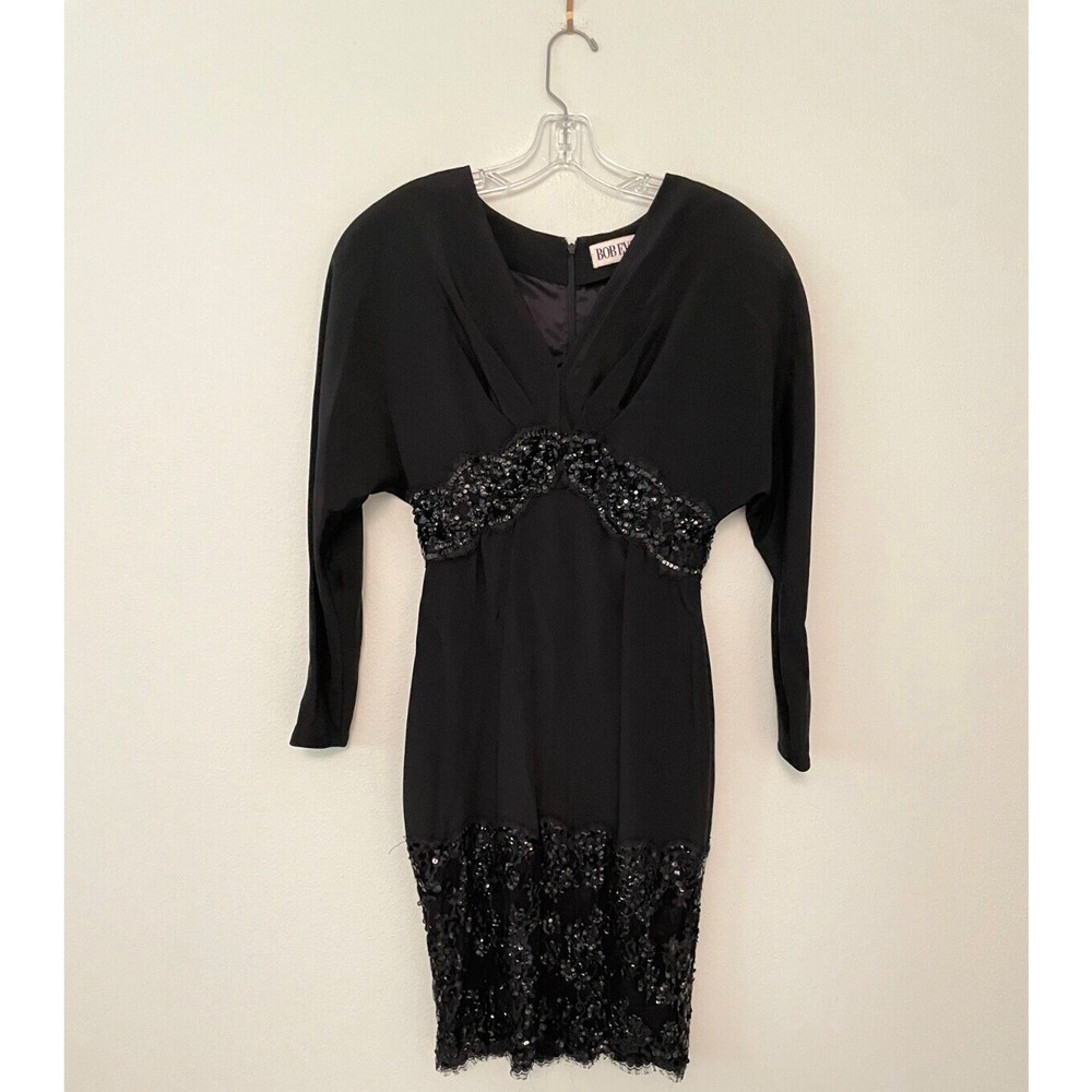 Vintage Bob Evans Cocktail Dress Womens L? Black Sequin Goth Glam 1980s
